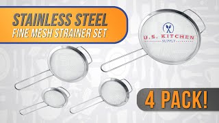 U.S. Kitchen Supply - Stainless Steel Mesh Strainers w/ Wide Resting Ear Design - Pack of 4