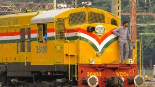 BROWN/YELLOW/TRI COLOUR BAND SHUNTER ENGINES REST OTHER AREA IN PUNE WDS6 36096 & 36100