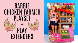 🦇 BARBIE CHICKEN FARMER PLAYSET PLUS PLAY EXTENDERS PLUS REAL CHICKENS 🦇