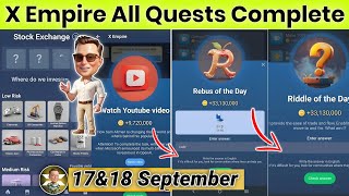 18 September All Quests Code X Empire | Riddle Of The Day | Rebus Of the day | YouTube Video Code