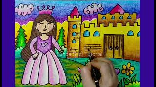 drawing princess and Castle with bunda Suci tutorial #art #drawing #drawingforkids #howtodraw #easy