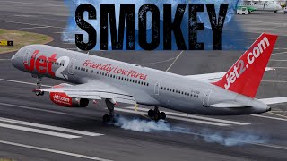 SMOKEY 757 touch down and FULL POWER Take Off at Madeira