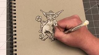 How to Draw Cartoon Yoda - 0119 - Speed Drawing & Sneak Peak of Life Size Yoda Prop