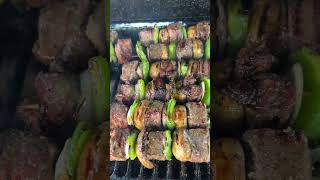 NY Strip Skewers on my @OklahomaJoesSmokers rambler #bbq #grilling #grill #cookingchannel #cooking