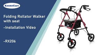 KosmoCare Rollator Walker  Maroon/Silver - Assembly (RX206/RX403)