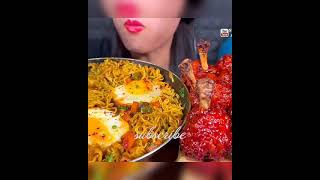 {{ASMR}} eating spicy Maggi Sunny side up egg and chiken lolipop #shorts #stellaasmr #food