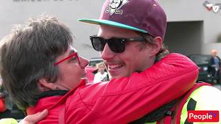 Arrivée d'Andy Perroset après mille km en vélo à Cheseaux - 08.10.2017