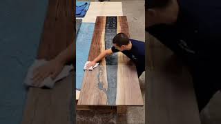 9ft Dark Walnut table pours resin epoxy "Silver Bullet" | #shorts