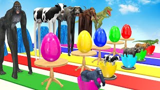 Guess The Right Mystery Egg With Gorilla Cow Mammoth Elephant Max Level Long Legs Crossing Fountain