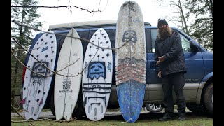 HOBO DAVE EXPLAINS HIS LIB TECH SURFBOARD QUIVER FOR COMBAT WEATHER SURFING :)