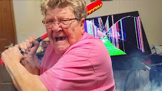 GRANDMA DESTROYS TV!