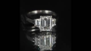 Stunning 2.10 carat Emerald Cut Diamond 3-Stone Platinum Ring with GIA Cert Size 5.25