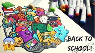 BACK TO SCHOOL THEMED DOODLE!! | Copic Marker Drawing for Kids