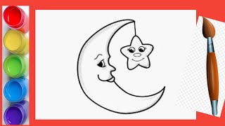 Moon drawing, painting and Coloring for kids and Toddlers / Draw moon #drawing  #moondrawing