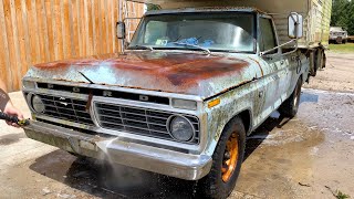 SWAMP Dragon Rescue! FIRST WASH Abandoned 74 F250, V8 FORD, Forgotten Vintage Camper Restoration, CT