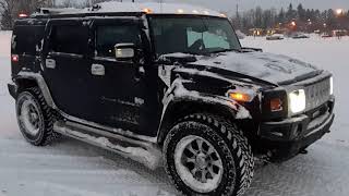 Beastly Hummer H2 mild drift on the snow!