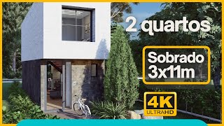 SOBRADO ESTREITO COM 2 QUARTOS | 3x11m | Tiny Home Brazil | Tour Virtual 3D + Planta | Tiny House