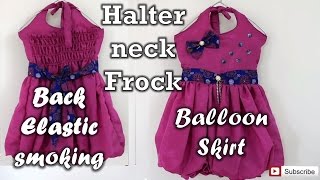 Halter Neck Frock With Back Elastic Smoking and Balloon Skirt