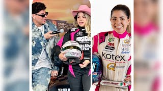 GRUPO FIRME SE PONE CASCO JUNTO REGINA SIRVENT  PRIMER PILOTO MEXÍCANA HARA HISTORIA EN NASCAR