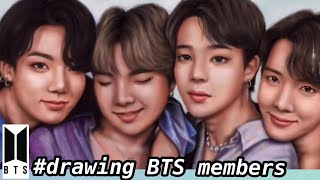 🎨 Drawing BTS members Jungkook Suga Jimin Jhope 방탄소년단 정국 슈가 지민 제이홉 그림 그리기