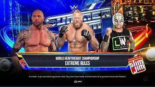 WWE 2K24 - Batista Vs Brock Lesnar Vs Rey Mysterio | Extreme Rules Match | World Title Match