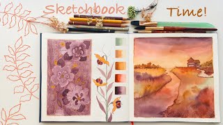 Sketchbook Time! Color mixing + Watercolor Landscape & Floral Painting🌿