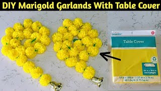 DIY Marigold Garland With Table Cover | DIY Garland Making | How To Make Artificial Marigold Garland