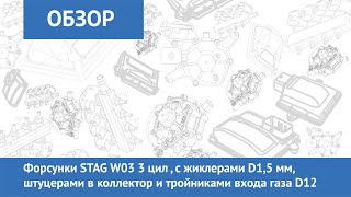 Форсунки STAG W03 3 цил , с жиклерами D1,5 мм, штуцерами в коллектор и тройниками входа газа D12