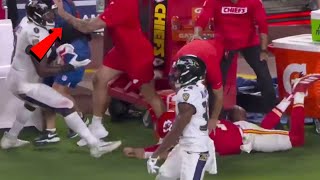 Roquan Smith KNOCKS DOWN Patrick Mahomes and GETS INTO IT WITH Peyton Hendershot on sideline