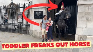 Big Royal Guard Horse Freaks Out by Toddler Twice!