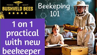 #queenbeesa does a 1 on 1 practical session with a new beekeeping student.     #queenbeesa #beelife