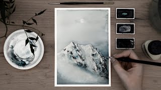 Easy Watercolor Misty Winter Mountain ★ Watercolor Tutorial For Beginners