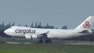 Cargolux 747 Cargo landing at Doncaster Airport 30th April 2018