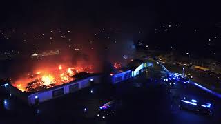 Pożar marketu Lidl w Kielcach 24.08.2020 - akcja gaśnicza i zgliszcza (video dron)