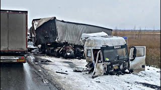 СНЕГ🥶ГОЛОЛЕД❄️УЖАСНЫЕ АВАРИИ🚨ДАЛЬНОБОЙ🚚