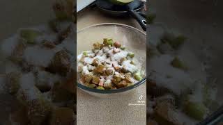 Making rhubarb crumble