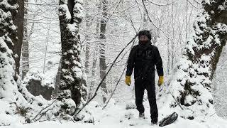 WINTER CAMPING in SNOWSTORM | SOLO OVERNIGHT in the WOODS | cozy ASMR