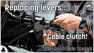 How to install levers (Oberon adjustable) on a Road Glide/Touring bike with a cable clutch