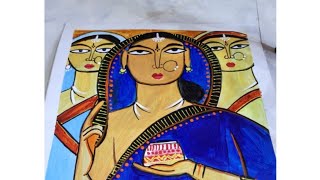 Jamini Roy Painting Tutorial [Three Pujarins] on Mount Board