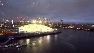 Emirates Air Line - View of London and 02 Arena at dusk