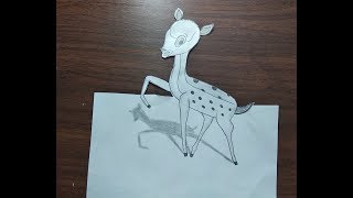 How to Draw 3D baby Deer step by step -  Pencil sketch | Easy 3D drawing of Deer for Beginners