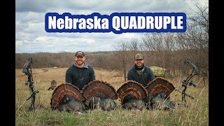 Nebraska Turkey Hunting - FOUR TOMS in one sit WITH A BOW!!!