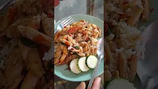 Yummy Stirfried Spicy Crabs Holy Basil leaves at famous Mae La Restaurant  at Hua Hin Thailand #food