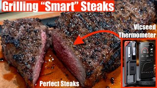 Grilling Smart Steaks with Vicseed Smart Wireless Thermometer.  Perfect Steaks (according to wife)