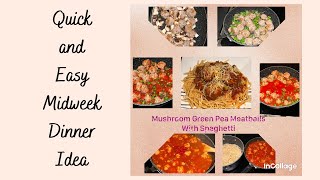 Quick and Easy Midweek Dinner Idea - Mushroom Green Pea Meatball Spaghetti - Cheap Family Recipe