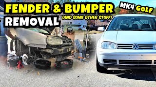 MK4 GOLF removing fenders & bumper in order to replace the radiator