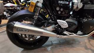 Triumph thruxton rs chrome with full header and Arrow cabon stainless sound review