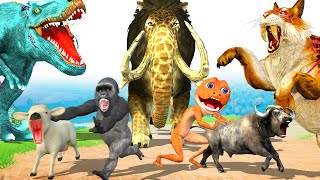 Zombie Dinosaur vs Giant Tiger vs Monster Lion Mammoth Attack Gorilla Saved Mini Cow Cartoon Buffalo