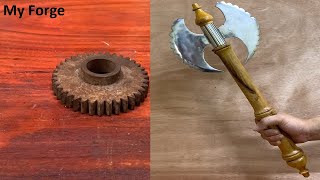 My Forge -How to Make a 2 Blade Ax from Oriental Gears