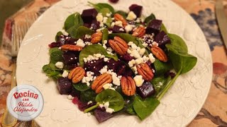 Receta de ENSALADA DE BETABEL CON ESPINACAS, ARÁNDANOS Y QUESO DE CABRA, Riquísima!